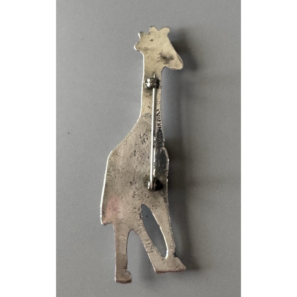Navajo Huge Sterling Silver Giraffe Brooch Turquoise & Coral 16.4g - Picture 2 of 10
